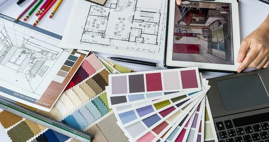 Fabric and paint samples for interior design services